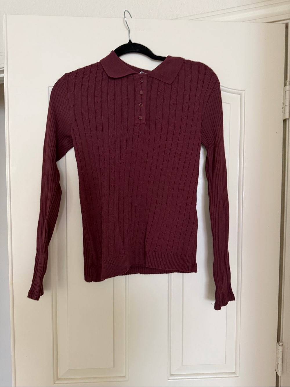 NWT Zara Long-Sleeve Ribbed Polo Sweater - Burgundy